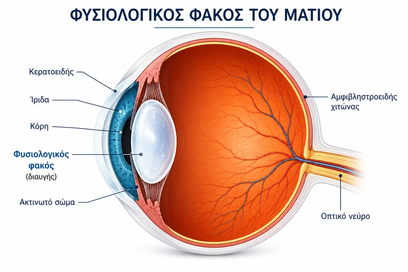 Φυσιολογικός φακός του ματιού και ανατομία του οφθαλμού